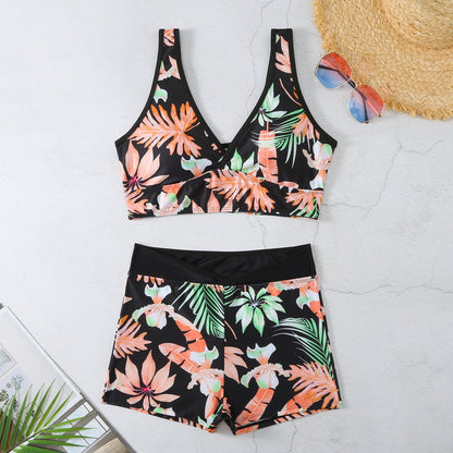 New Swimsuit Printing V-Shaped Ladies Split Bikini