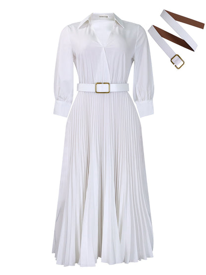 Elegant Solid Color Maxi Dress With Belt