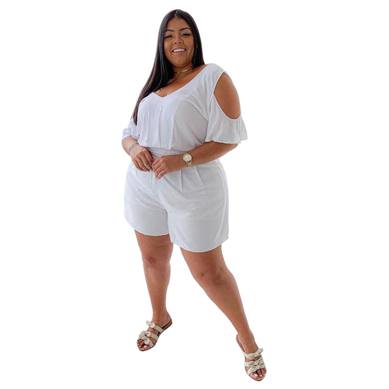 Casual Loose-Fit Jumpsuit For Plus Size Women - High-Waisted