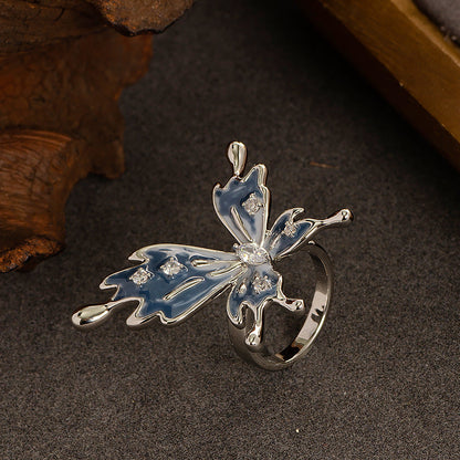 Elegant Floral Adjustable Open Ring With Zirconium For Women