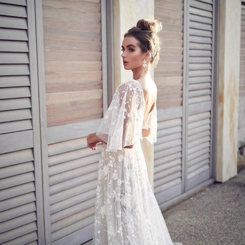 Lace Backless Deep V Midi Dress for Evening Events