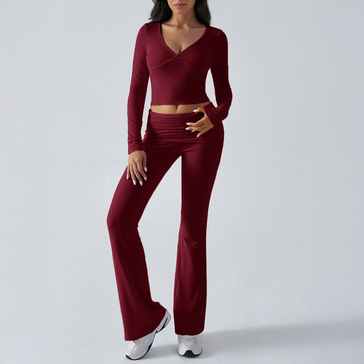 Women's Casual Knit Long Sleeve T-Shirt and Pants Set