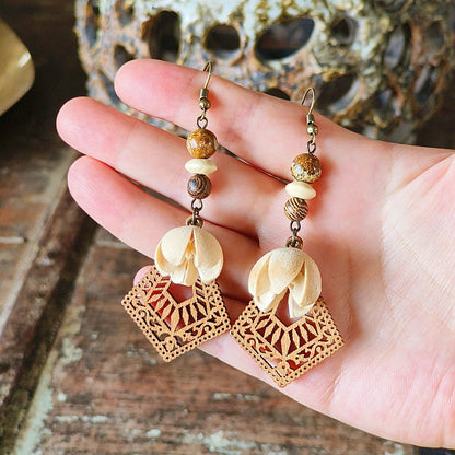 Geometric Bohemian Hollow Wood Earrings for Women