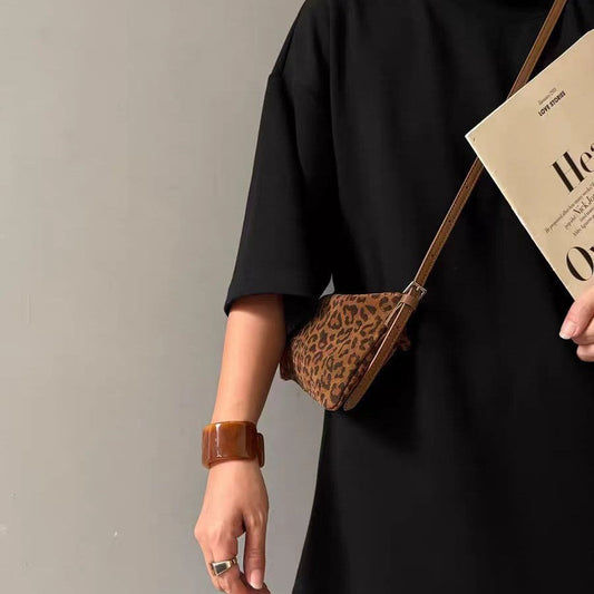 Trendy Suede Leopard Print Crossbody Bag