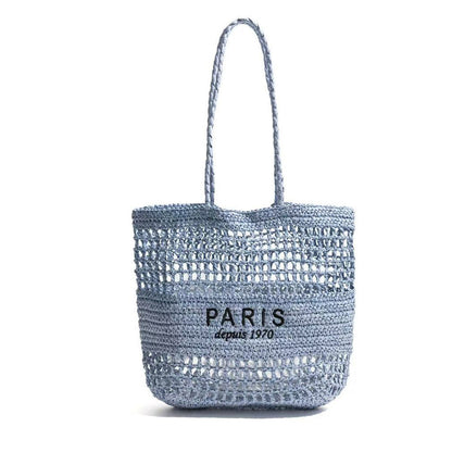 Letter Embroidery Straw Shoulder Bag Large Capacity Beach Tote