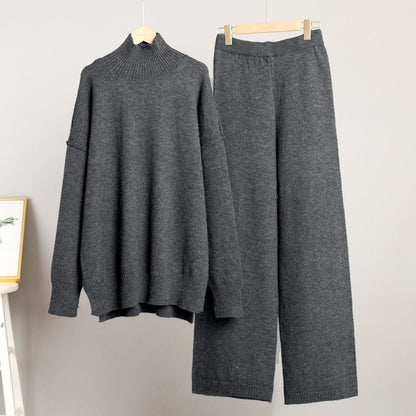 Trendy Casual Knitted Sweater Set with Long Pants