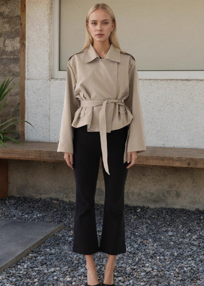 Cropped Lightweight Trench Jacket With Waist Tie