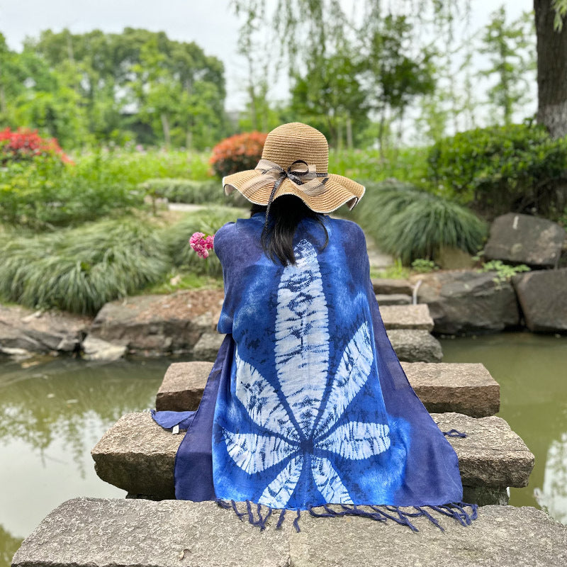 New Tie Dyed Ethnic Style Shawl Women'S Summer Sunscreen Beach Scarf Cotton And Hemp Scarf Cloak
