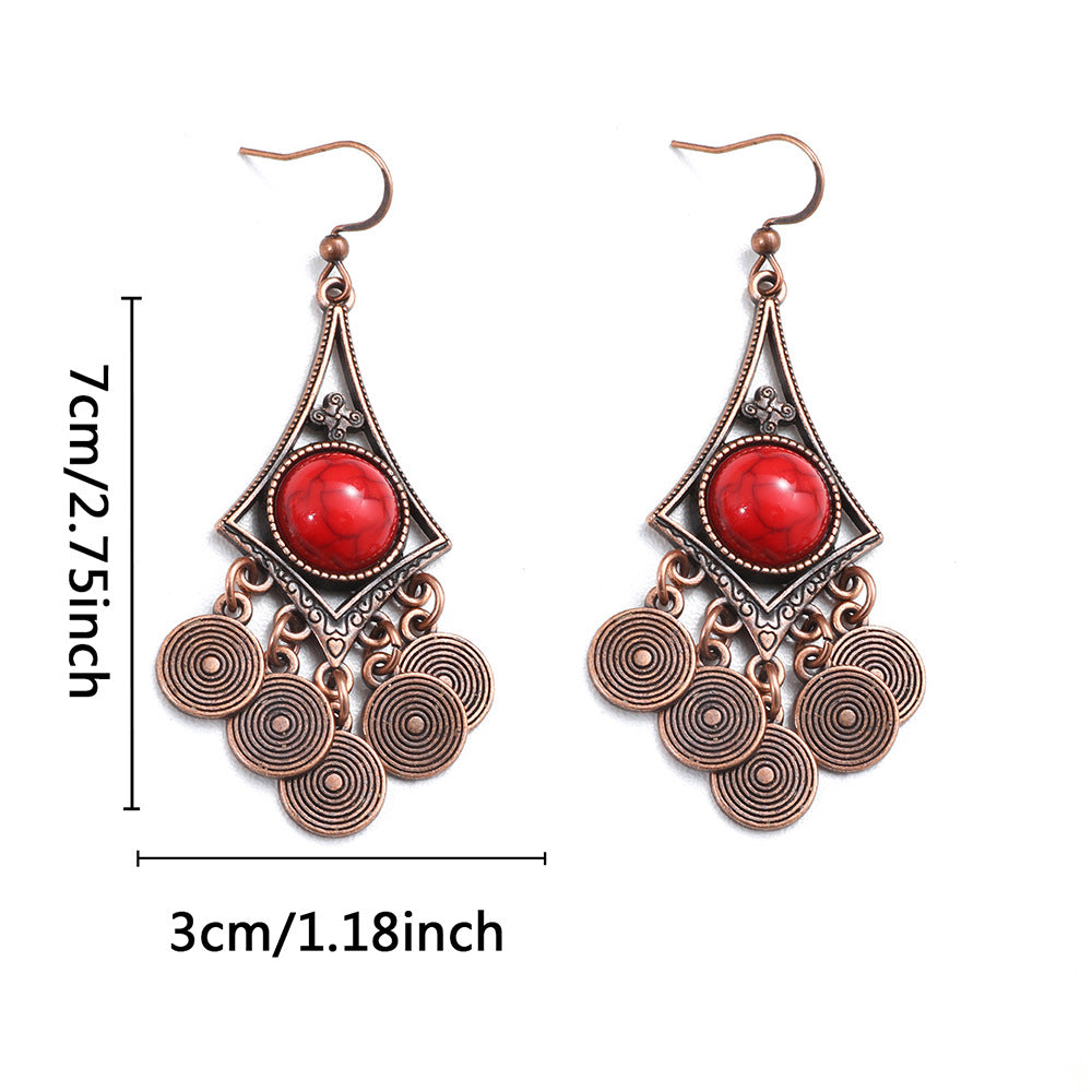 Bohemian Vintage Geometric Copper Tassel Earrings