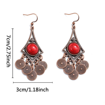 Bohemian Vintage Geometric Copper Tassel Earrings