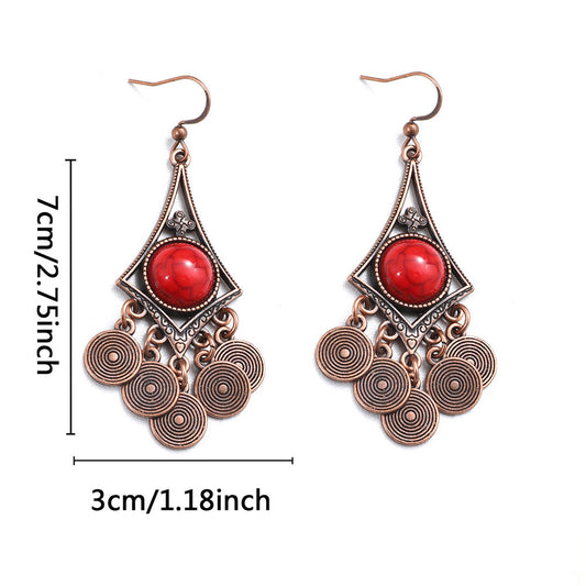 Bohemian Vintage Geometric Copper Tassel Earrings