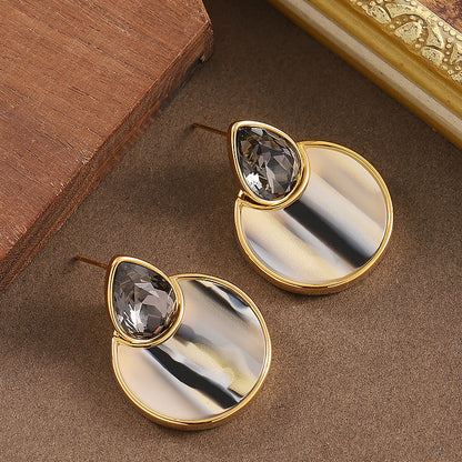 Geometric Round Mosaic Crystal Earrings With 18K Gold Plating