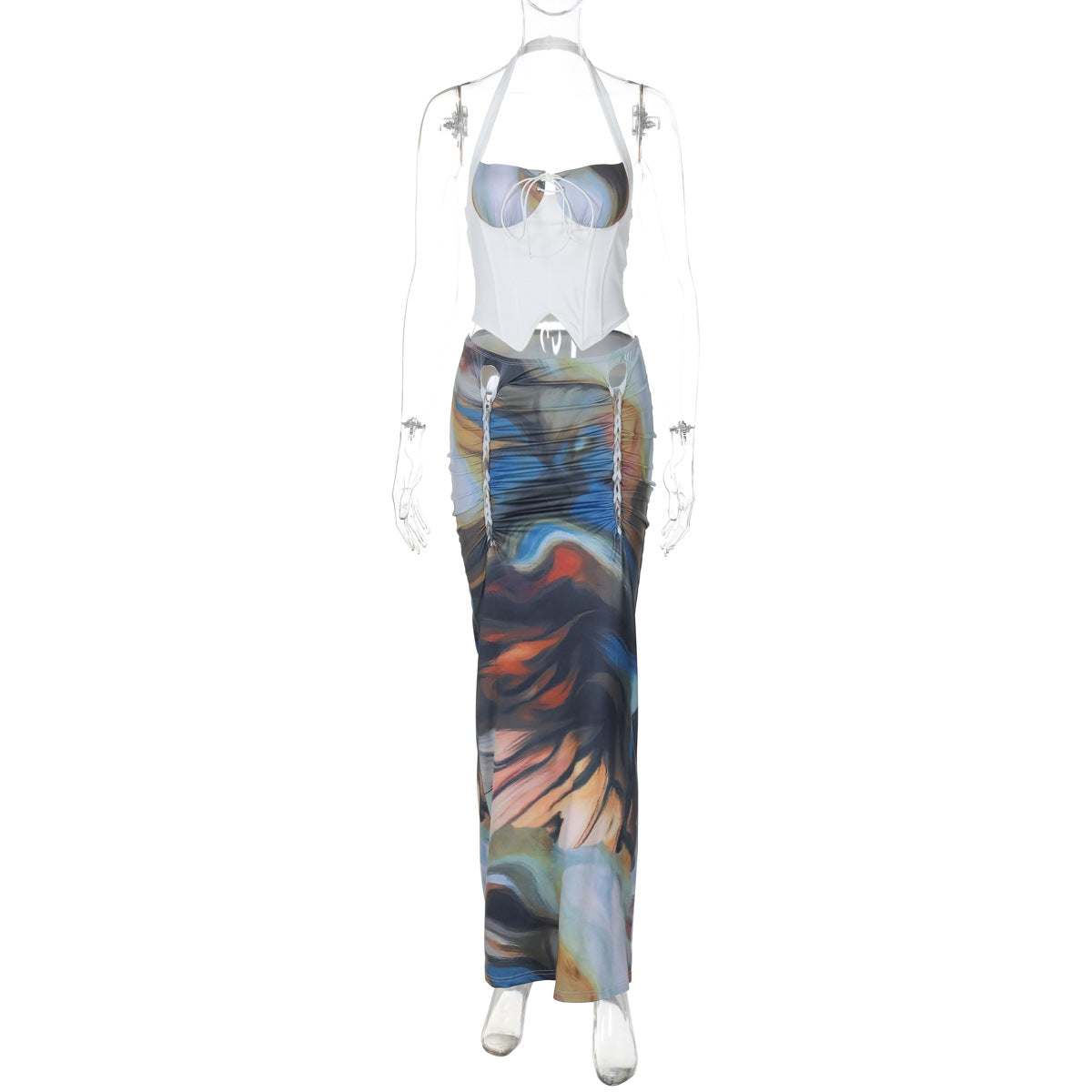 Gradient Print Fitted Tank Top and Midi Skirt Set