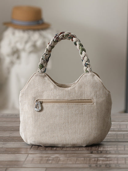 Ethnic Style Hand-Woven Canvas Bag Multi-Compartment Handbag Casual Style Multi-Compartment Handbag Zipper Women'S Cloth Bag