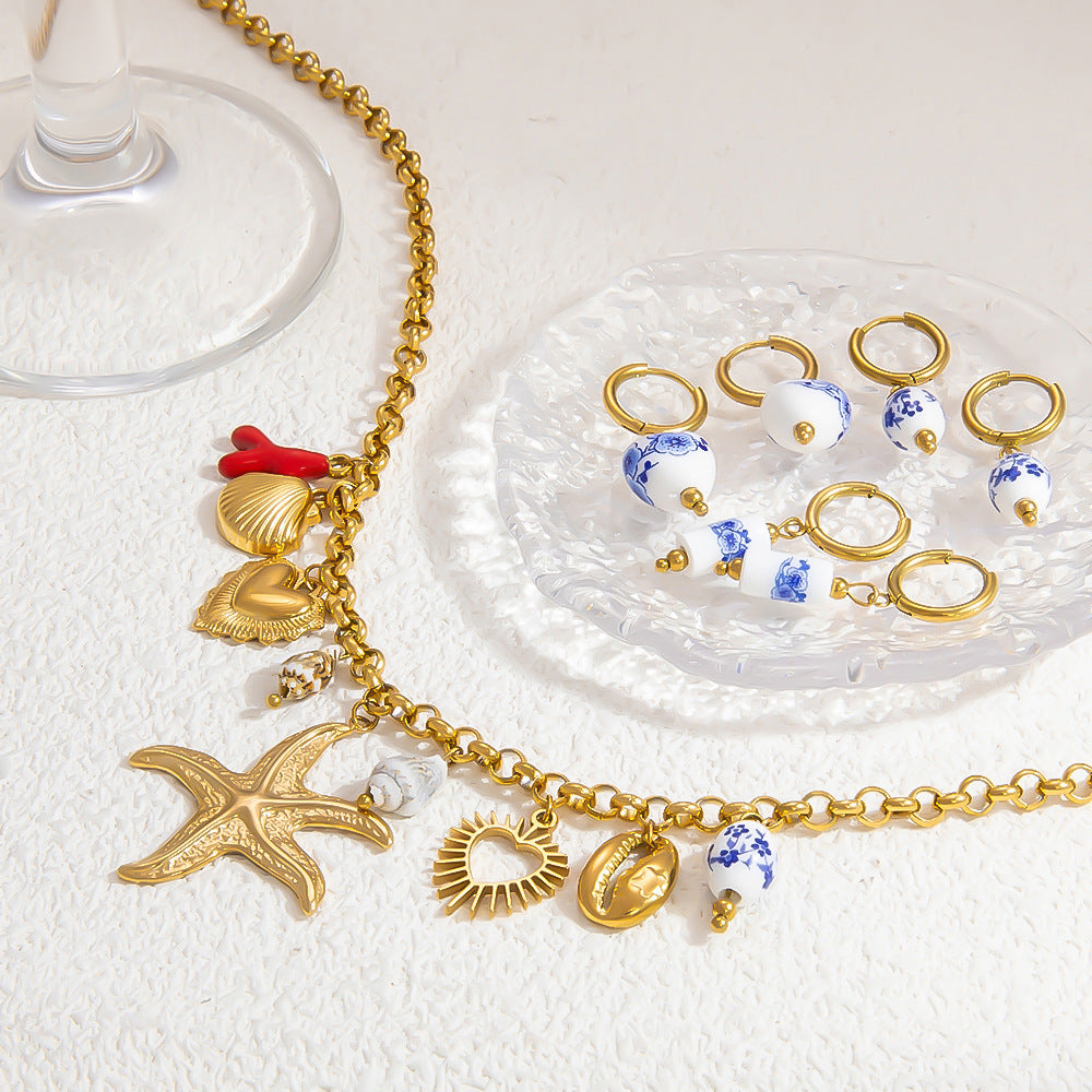 Handmade DIY Blue Starfish Pendant Necklace Fashionable Jewelry