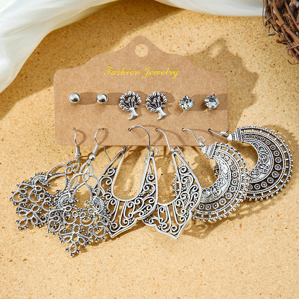 Bohemian Style Metal Earrings with Tassels and Geometric Shapes