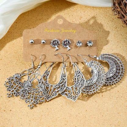 Bohemian Style Metal Earrings with Tassels and Geometric Shapes