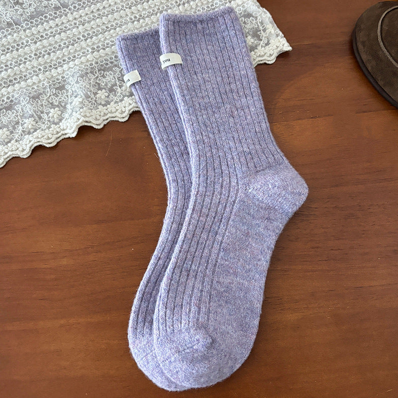 Winter Thermal Solid Color Crew Socks