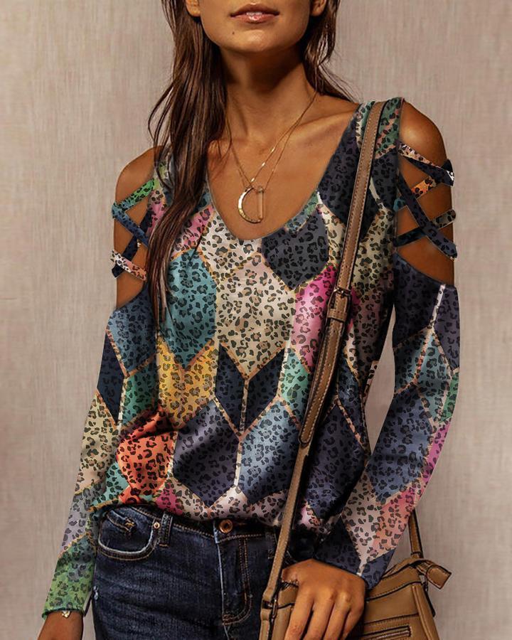 Mini Leopard Print Spring Long-Sleeved Round Collar Print T-Shirt Girl