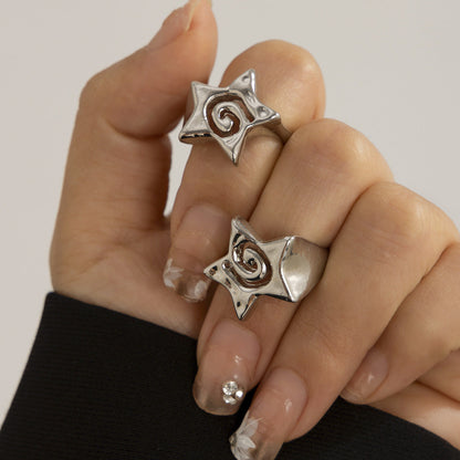 Trendy Geometric Star Ring Set Metal Open Adjustable Rings For Women