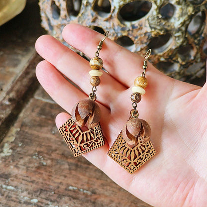 Geometric Bohemian Hollow Wood Earrings for Women