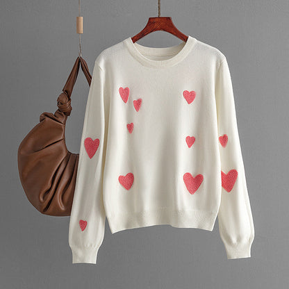 Knit Heart Embroidered Long Sleeve Sweater