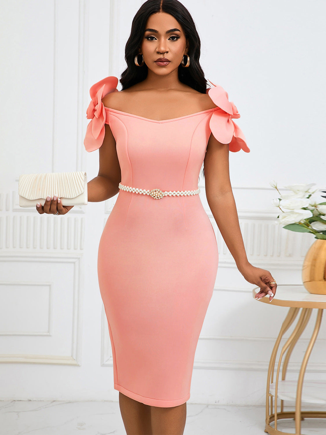 Elegant Party Bodycon Dress With 3D Floral Design