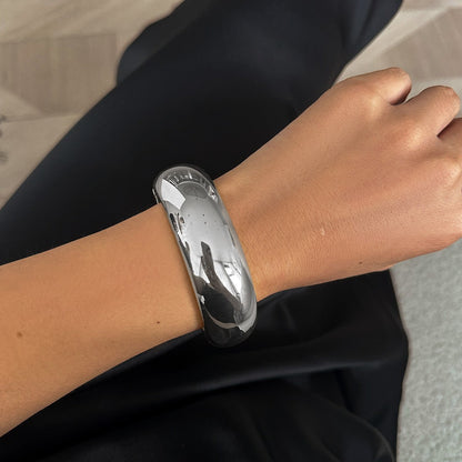 Geometric Metal Cuff Bracelet With Spring Closure - Unique Modern Design