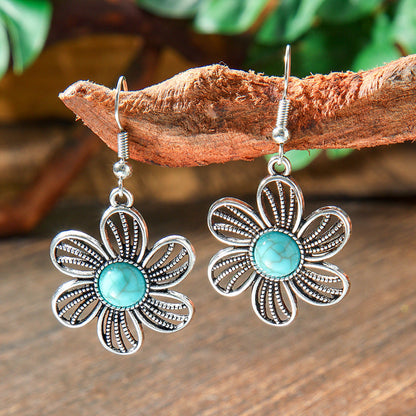 Bohemian Style Turquoise Earrings Set Oval Tassel Dangle Jewelry