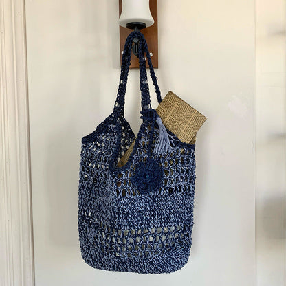Trendy Woven Straw Shoulder Bag Casual Chic Handheld Purse