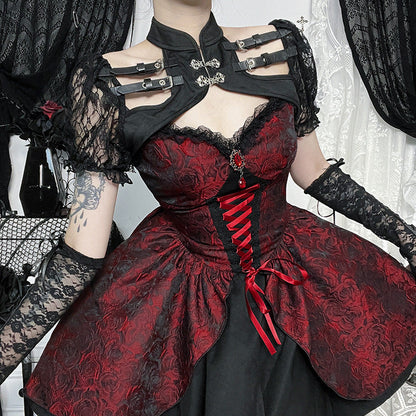 Gothic Floral Embroidered Maxi Dress