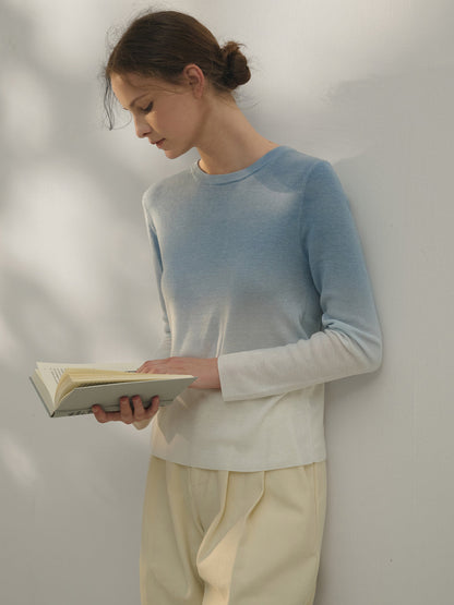 Gradient Color Women’s Wool Blend Knit Sweater
