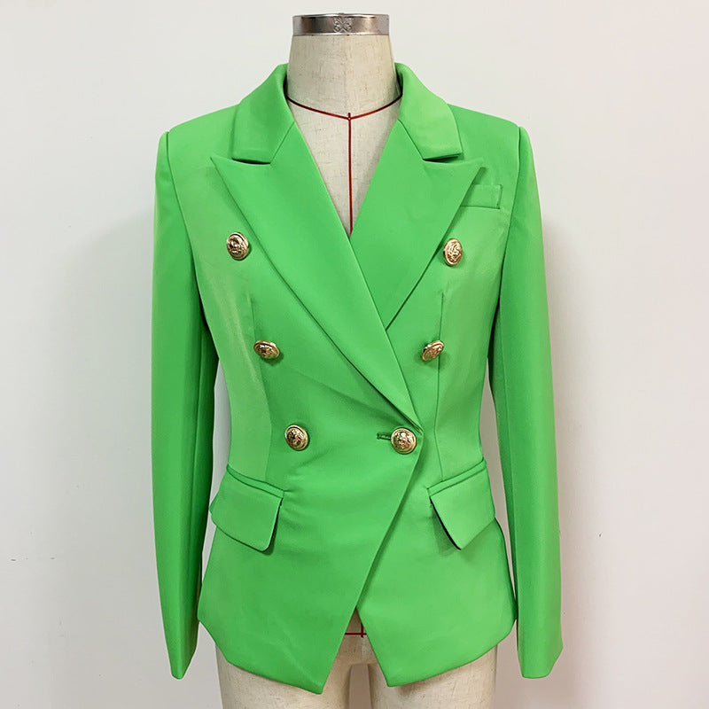 Green Blazer With Metal Lion Head Buttons