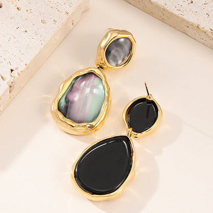 Vintage Irregular Oval Resin Drop Earrings For Women Stylish Elegant Silver Needle