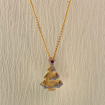 Trendy Rhinestone Christmas Tree Pendant Necklace