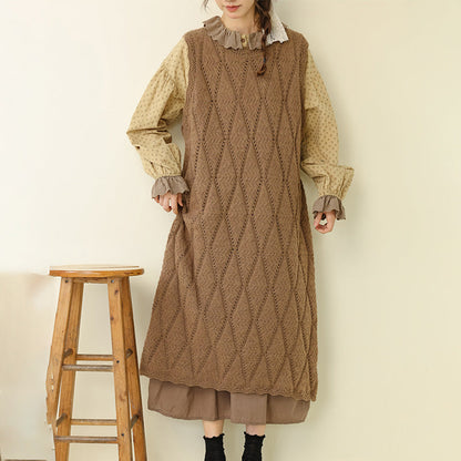 Artistic Diamond Pattern Hand-Crocheted Knit Dress Vest for Women