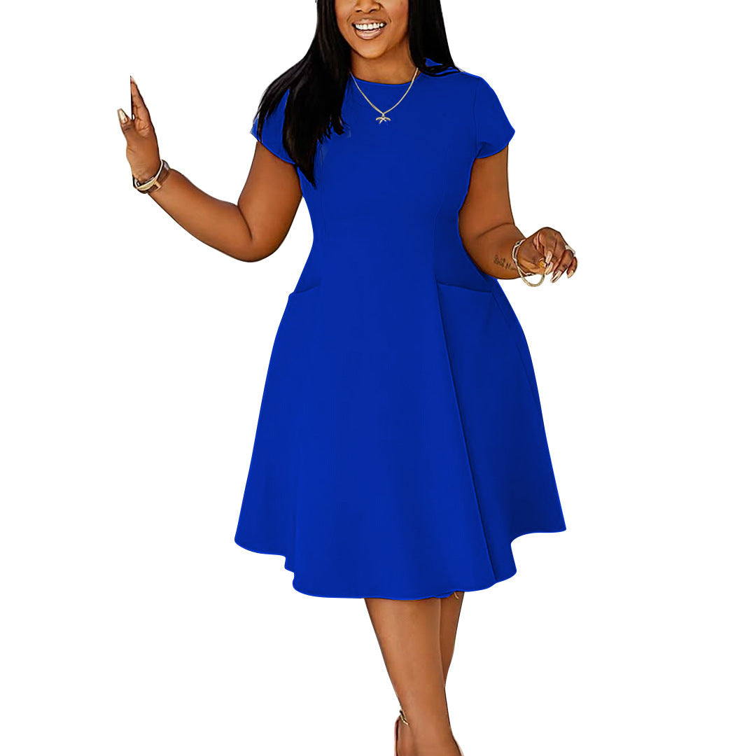 Casual A-Line Pocket Dress With Round Neck