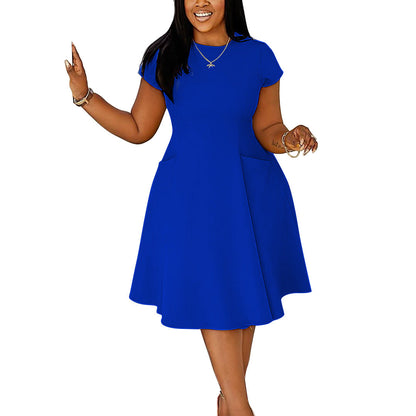 Casual A-Line Pocket Dress With Round Neck