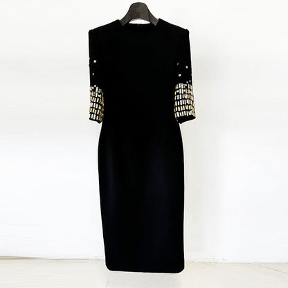 Elegant Beaded Dress with Short Sleeves