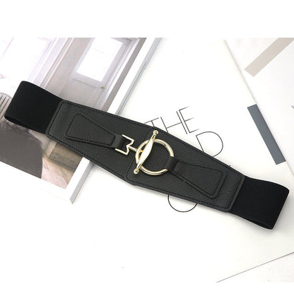 Elegant Stretchy Metal Leather Wide Belt