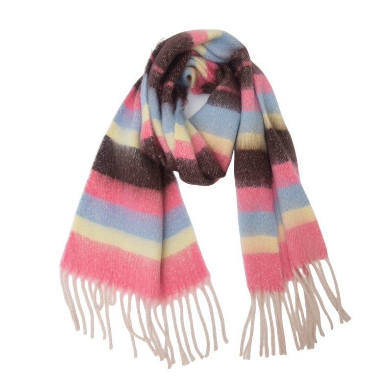 Winter Striped Warm Tassel Thick Scarf