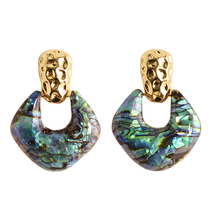 Trendy Geometric Abalone Shell Earrings With Silver Needle