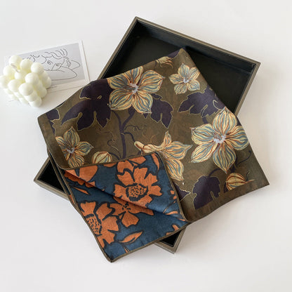 Elegant Flower Print Long Satin Scarf