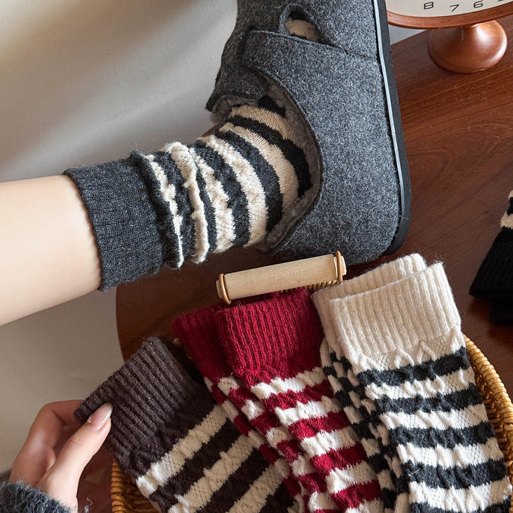 Casual Color Block Striped Warm Crew Socks