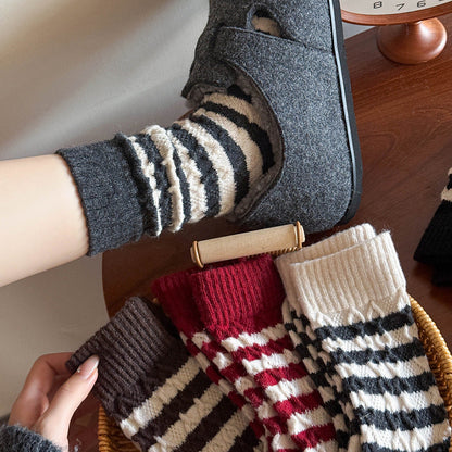 Casual Color Block Striped Warm Crew Socks