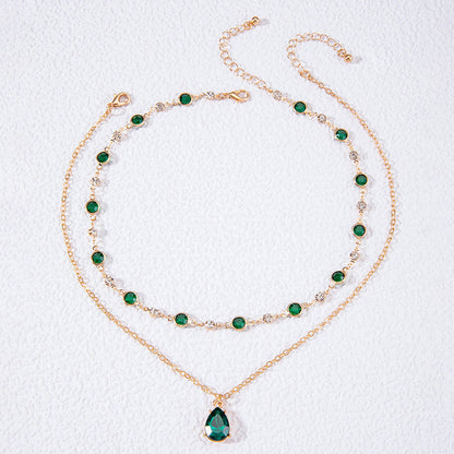 Fashionable Vintage Green Drop Pendant Layered Y-Necklace