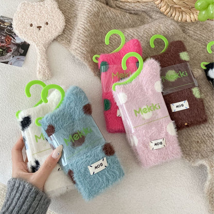 Cute Polka Dots Warm Plush Crew Socks