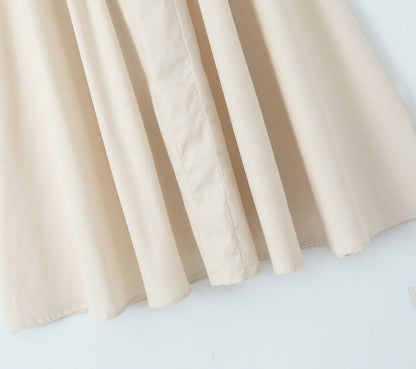 Solid Color Square Neck Pleated Midi Dress