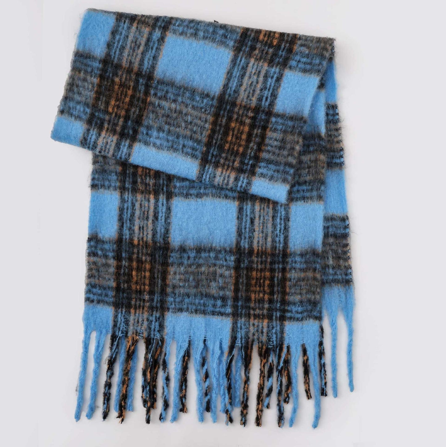Trendy Plaid Thicken Warm Tassel Knit Scarf