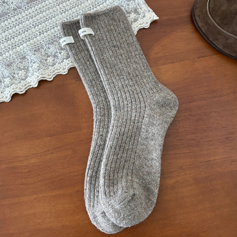 Winter Thermal Solid Color Crew Socks